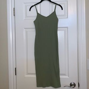 Green Cotton Ribbed Dress